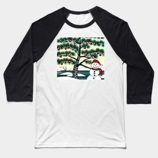 A Snowman and a Christmas Tree Baseball T-Shirt